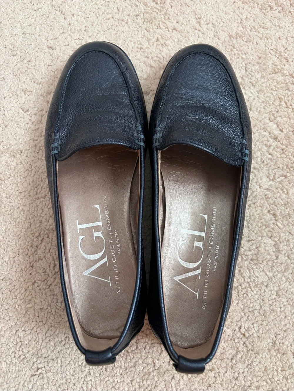 AGL Attilio Giusti Leombruni Women’s Navy Leather Loafer Flats Slip On Size 7.5